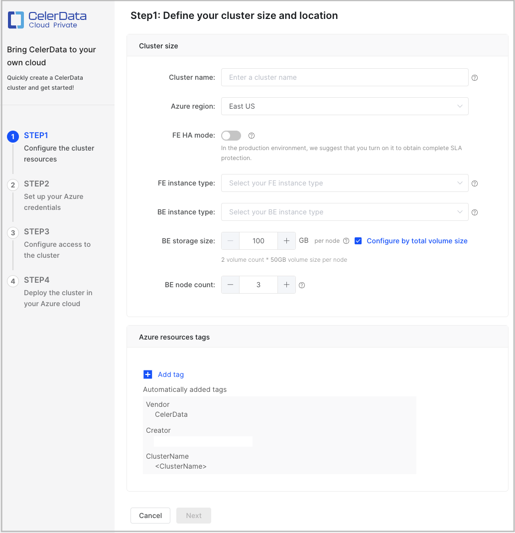 Create Cluster - Step 1 - Classic Cluster